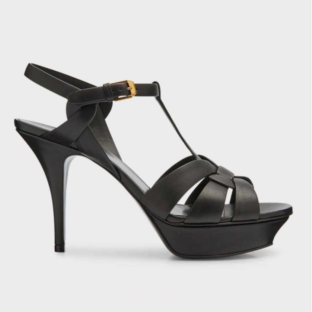 NEW Saint Laurant Tribute Patent Sandals, 4" Heel Black size 40